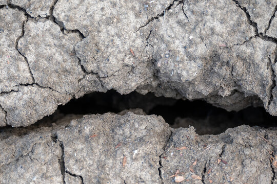 Deep Crack in Dry Soil Caused by Drought
