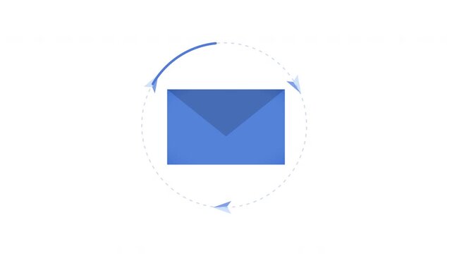Email envelope icon with paper planes flying, message delivery, online correspondence, active inbox