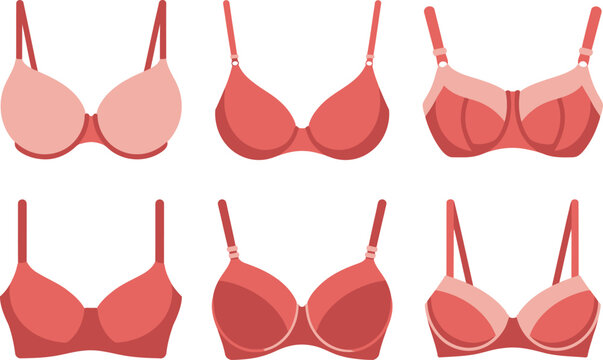 A collection of illustrated bras and red lingerie on white