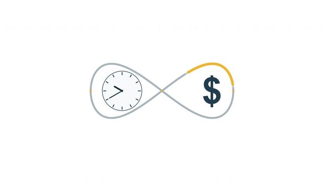 Infinite time and money loop with clock and dollar sign motion graphic