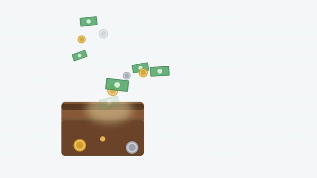 Money flying out of wallet, representing financial loss, debt, overspending