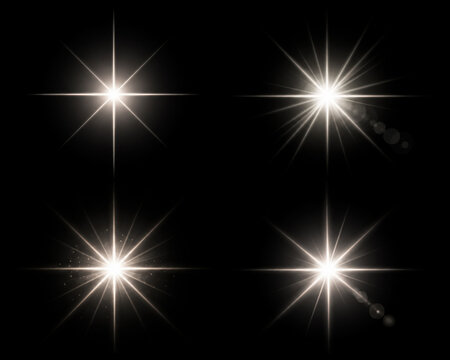 Set of shining star light effects isolated on a white background