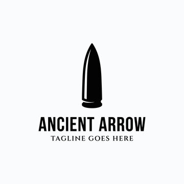 Bold, minimalist silhouette of a bullet or arrowhead for hunting, tactical, or defensive branding.
