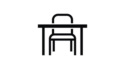 Fototapeta premium A simple black outline icon of a table and chair viewed from the front in line style