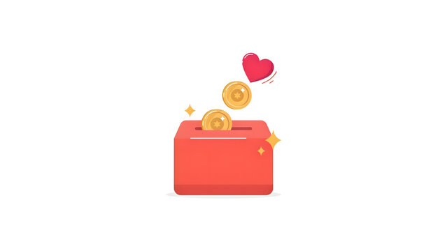 International day of charity donations giving coins and heart falling into box