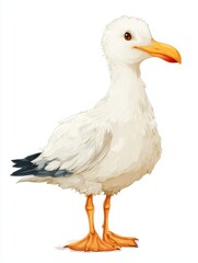 Fototapeta premium Cute White Seagull Standing On White Background Digital Illustration