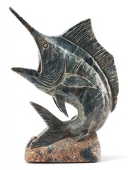Fototapeta premium Decorative Blue Marlin Statue Isolated On A Plain White Background