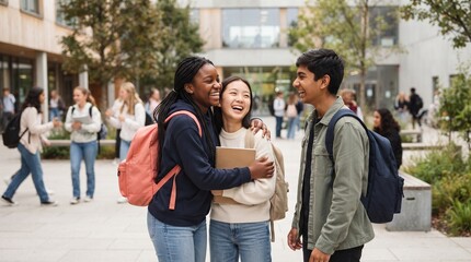Obraz premium Happy college students walking together on campus.