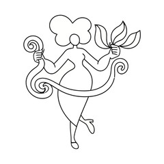 Fototapeta premium Stylized Figure with Swirls and Leaves
