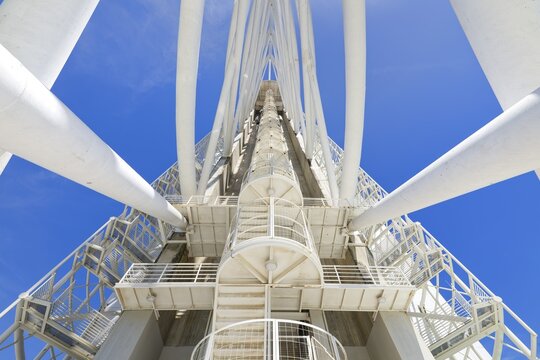 Vasco da Gama Tower along the Tagus River, Detail of the metallic structure, Park of Nations, Lisbon, Portugal