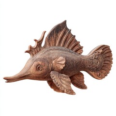 Obraz premium Detailed Bronze Or Copper Sculpture Of A Stylized Tropical Fish On A Clean Isolated White Background