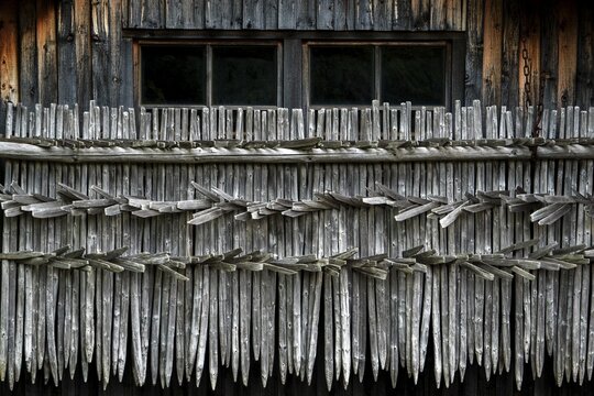 Huinzen, dry sticks hang from a wooden barn, woodshed, near Oberstdorf, Oberallg&auml;u, Allg&auml;u, Bavaria, Germany