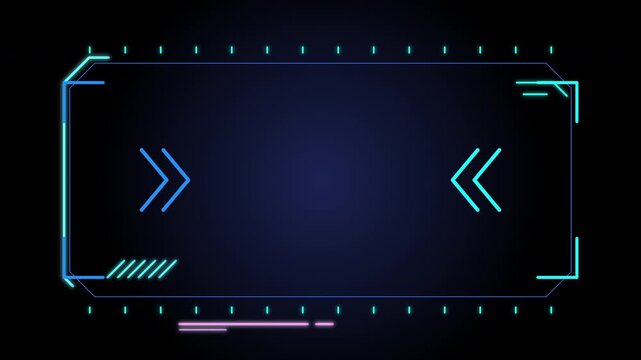Futuristic neon HUD title bar animation, hi-tech interface frame, dark background