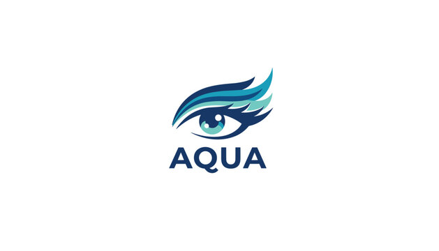 Modern logo design for Aqua brand, featuring a stylized blue eye with wave-like eyelashes on a clean white background.