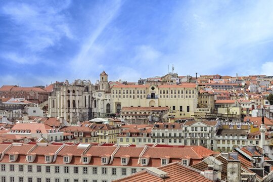 View over Church and Convent of Our Lady of Mount Carmel, Chiado, Lisbon, Portugal