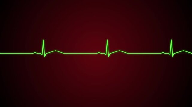 Green heartbeat rhythm to red flatline animation, medical emergency, vital signs fading