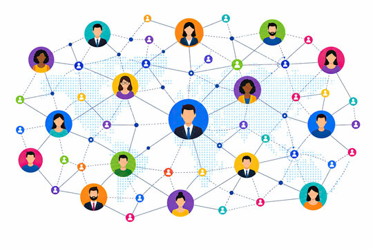 Colorful business people avatars connected in a global network illustration