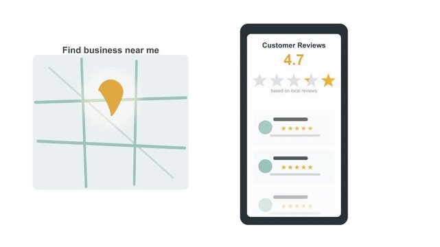 Small business local SEO using customer reviews and map location pin