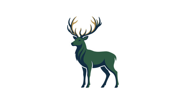 Majestic Green Deer with Large Antlers Standing Proudly.