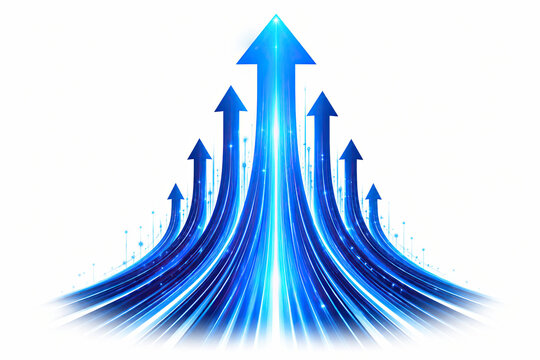 Blue glowing arrows pointing up for business growth and success concept