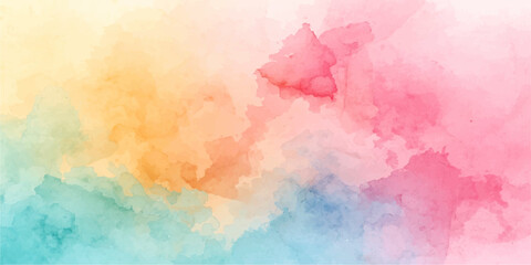 Fototapeta premium Abstract Watercolor Wash A vibrant and ethereal watercolor wash in soft pastel hues of yellow, pink, blue, and green creates a dreamy and artistic background, perfect for design projects.