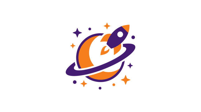 Rocket Launching Around a Planet in Space with Stars.