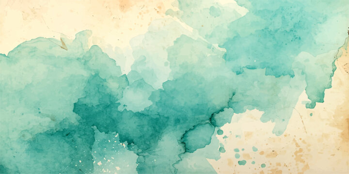 Aqua Watercolor Splash Abstract A vibrant splash of aqua and beige watercolor paint creates an abstract artistic background with a textured, organic flow.