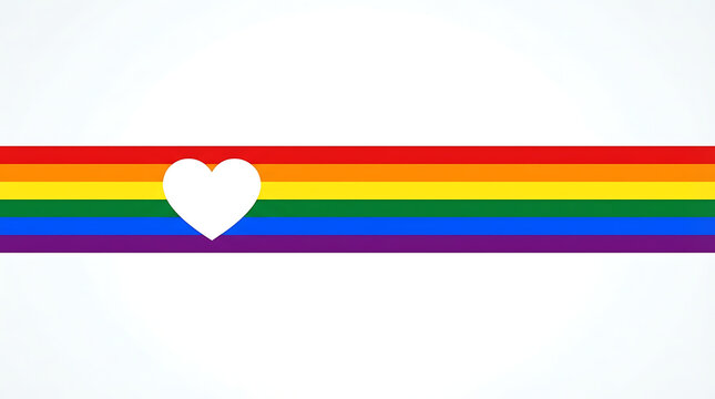Rainbow pride flag with white heart. LGBTQ+ equality symbol for diversity and inclusion.