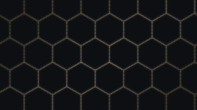 Luxury dark hexagon pattern motion graphic with gold edges and subtle light glow