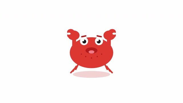 Cute smiling crab animation, flat design character for marine education