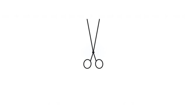 Looping animation of minimal scissors icon outline opening and closing on white