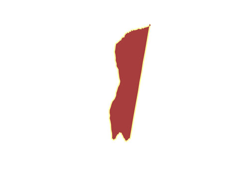 A single dark red organic shape with a thin yellow border outline