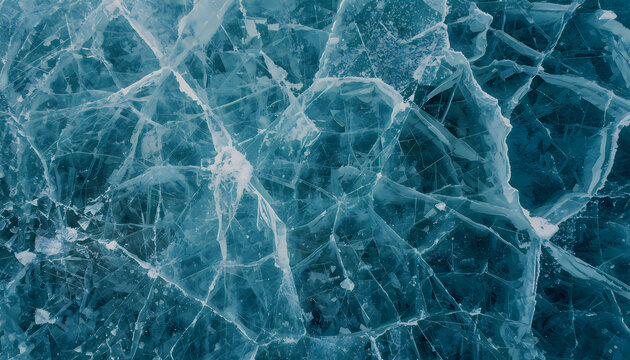 Cracked Blue Ice Texture with Geometric Patterns and Sharp Lines