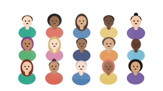 Multicultural diverse people portraits collage animation