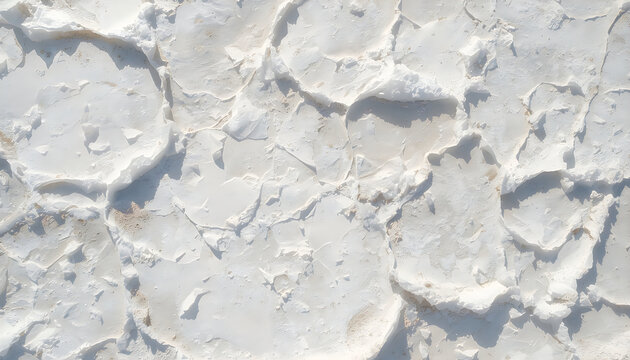Cracked White Salt Crust Texture on Dry Lake Bed Close-up