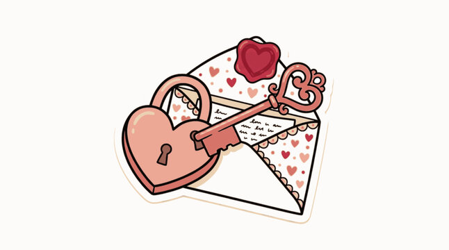 Minimalist Flat Romantic Love Lock and Key Holiday Graphic Branding Icon, "Created with AI assistance and manually refined."