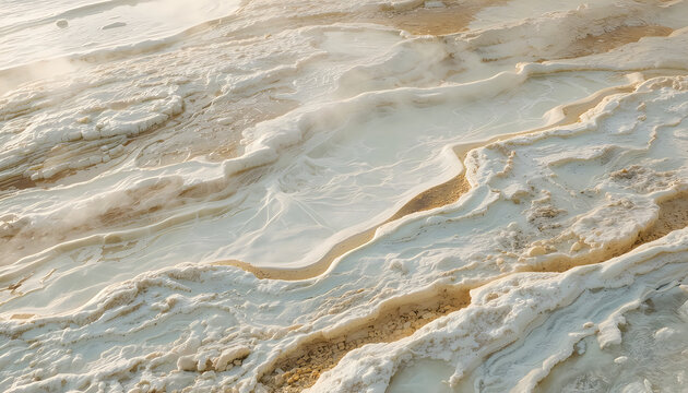 Travertine Terraces with Flowing Thermal Water in Pamukkale Turkey Close-up