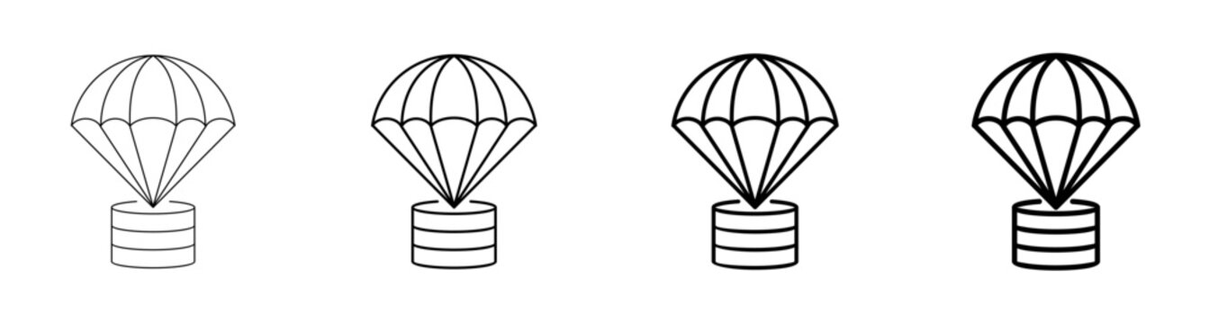 Airdrop Parachute Token Stack Free Coins Icon Vector Line Art Outline Illustration