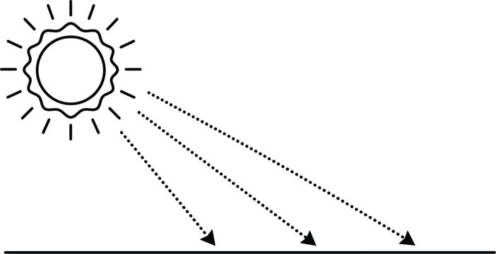 Solar radiation icon, sun rays hitting surface, uv light exposure vector
