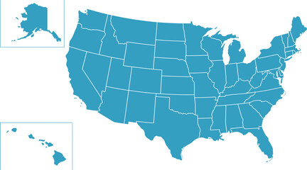 Obraz premium Blue USA map with state borders, United States vector map, flat geography icon
