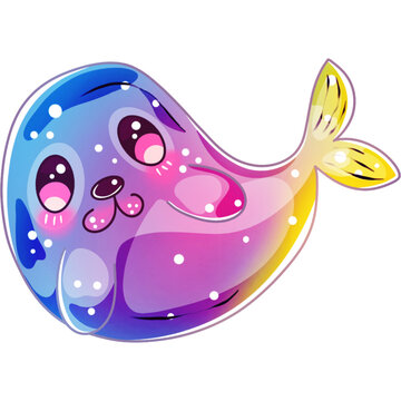Cute Rainbow Shiny Seal Sea Animal Clip Art