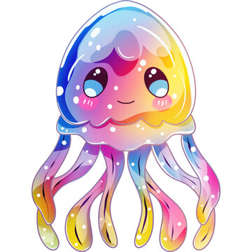 Cute Rainbow Jellyfish Sea Creature Character