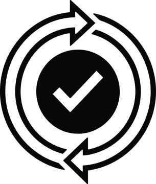 Continuous update icon, circular refresh arrows, check mark process symbol