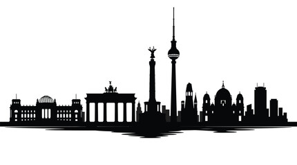 Berlin skyline silhouette vector, German city landmarks and architecture, black cityscape horizon on white background, urban travel destination © Irfan