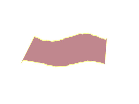A dusty rose colored paper scrap with ragged edges and a yellow border