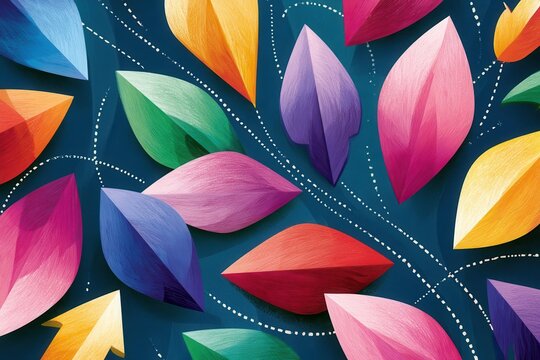Colorful textured digital artwork of abstract gradient leaves and petals forming a vibrant decorative pattern