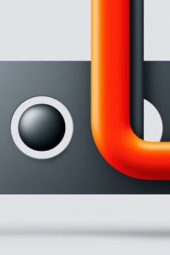 Minimal industrial abstract with orange pipe and matte gray metal plate in modern composition