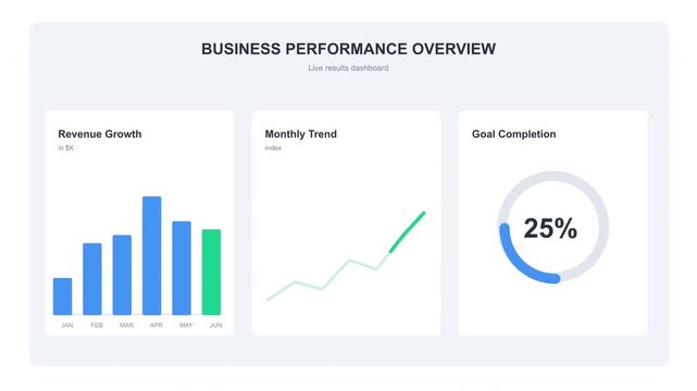 Business performance overview graphs charts data web page popup presentation