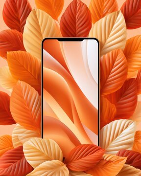 Modern smartphone with warm autumn leaves background for seasonal technology and product display