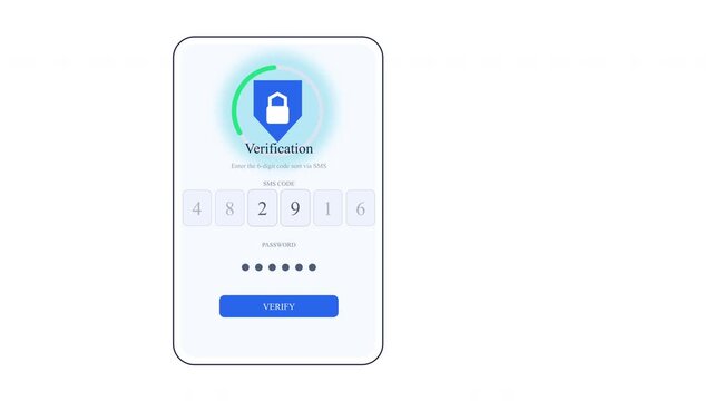 Two factor authentication animation login security, verification steps, account access, SMS code
